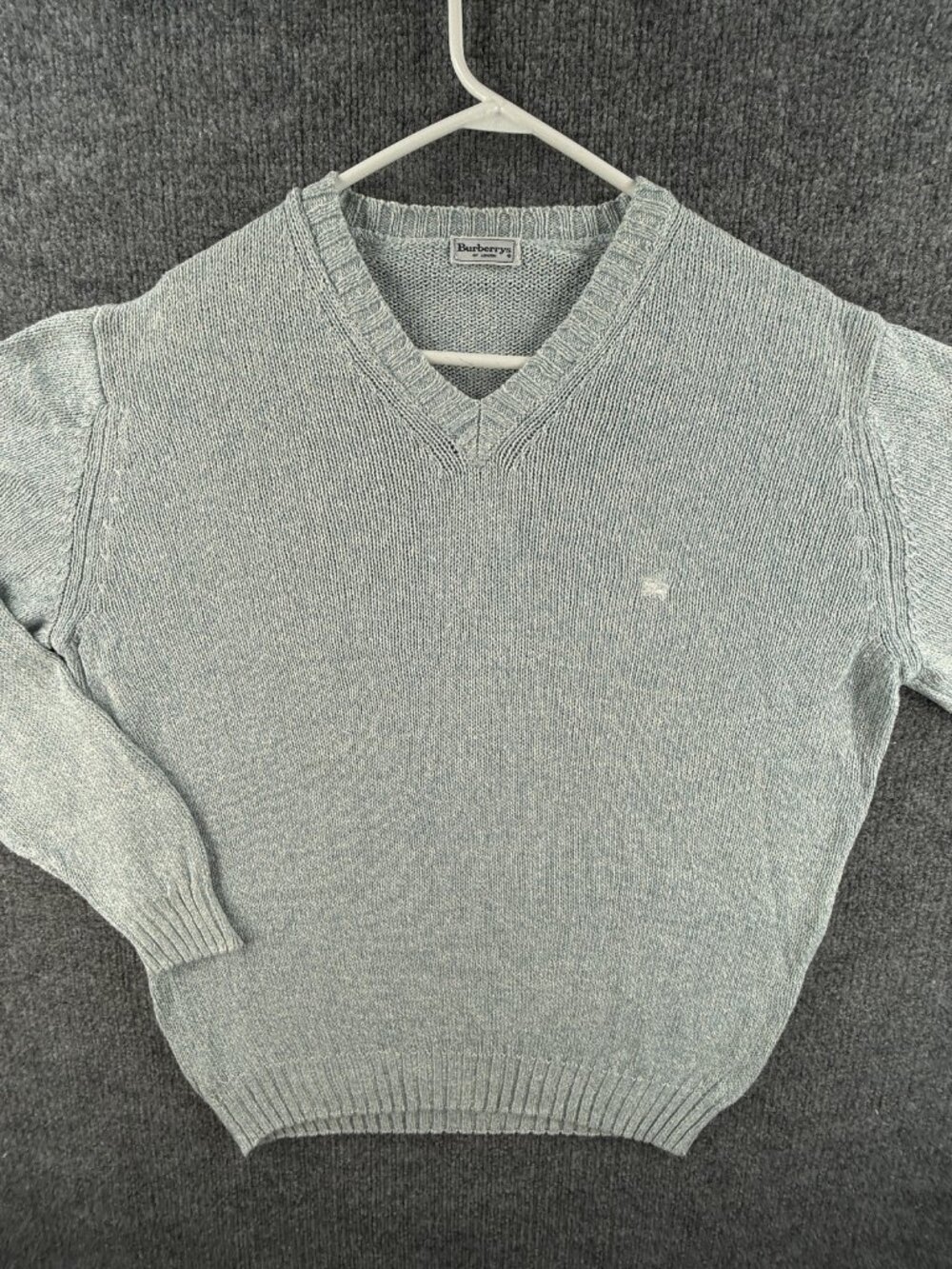 VTG Burberry Linen Silk Sweater Long Sleeve Pullover Italy 48 Logo V-Neck Men
